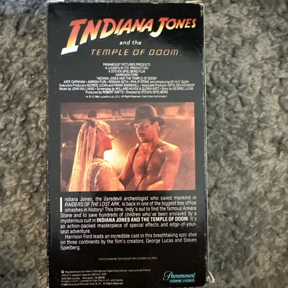 Indiana Jones and the Temple of Doom VHS Paramount Home Video Black Back Cover